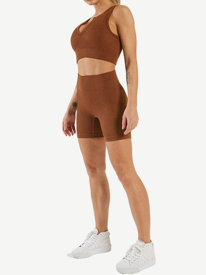 De ropa de yoga sin costuras, escote bajo, sin mangas, para entrenamiento