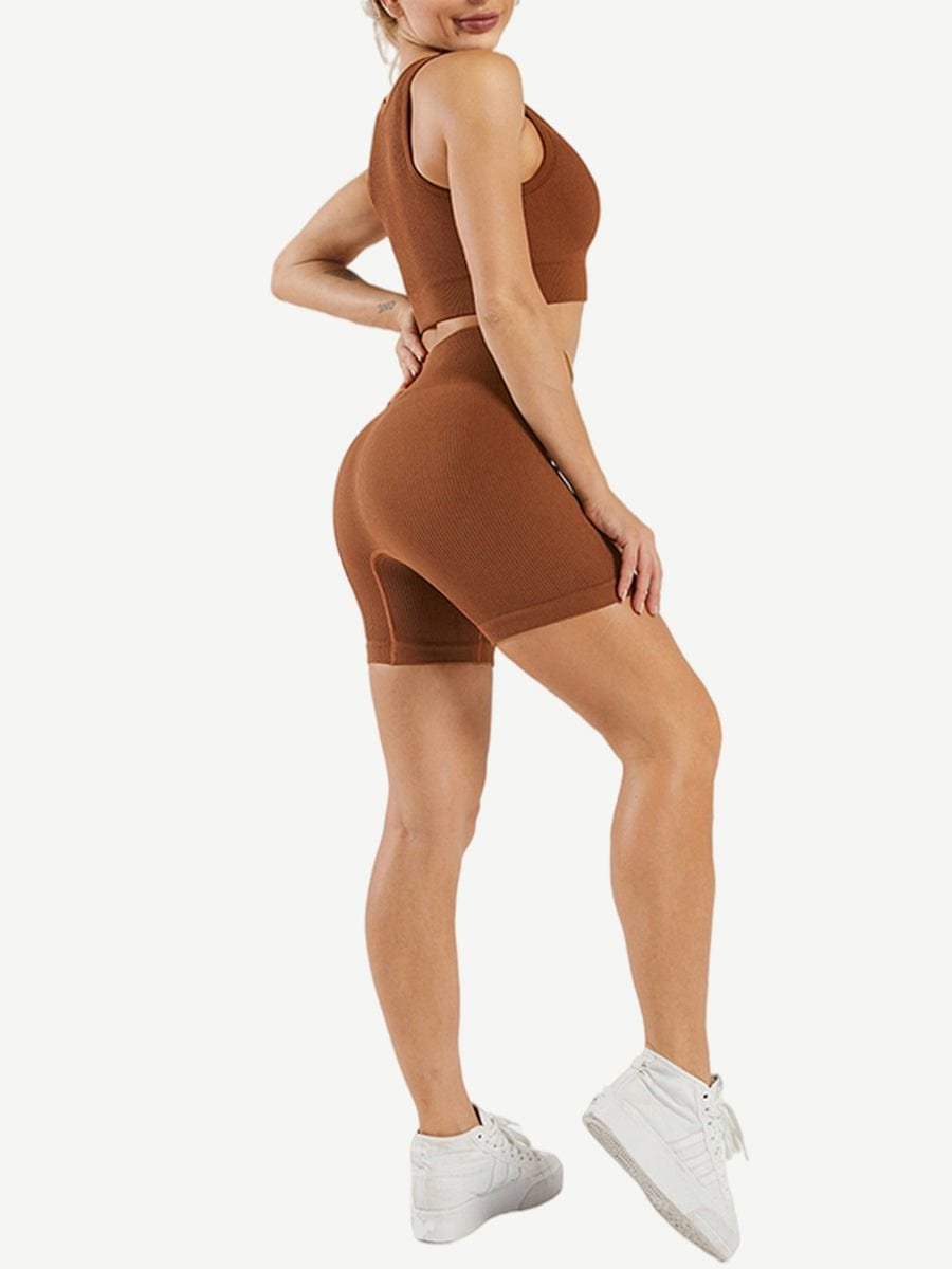 De ropa de yoga sin costuras, escote bajo, sin mangas, para entrenamiento