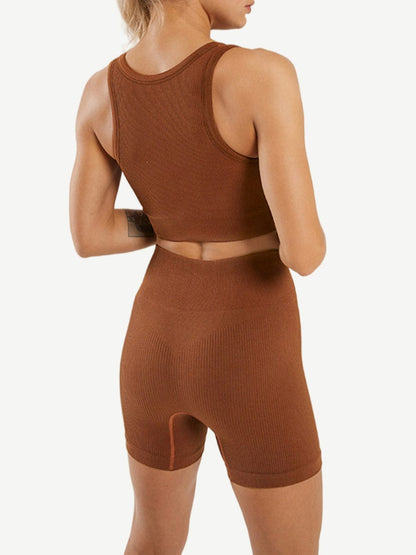 De ropa de yoga sin costuras, escote bajo, sin mangas, para entrenamiento