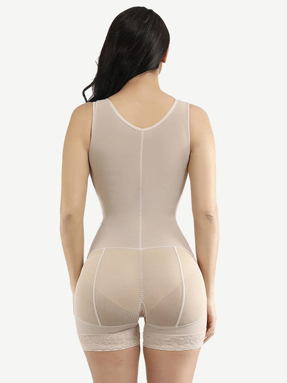 Faja moldeadora de cuerpo adelgazante sin entrepierna con ganchos de encaje y cuello en U de talla grande