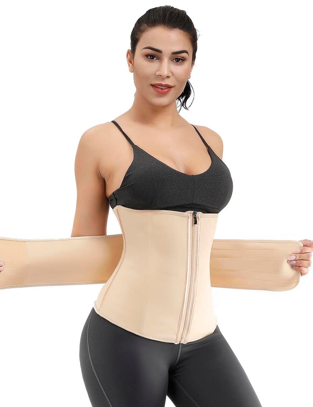 Faja moldeadora de cintura negra de doble capa con 7 varillas de acero, talla grande
