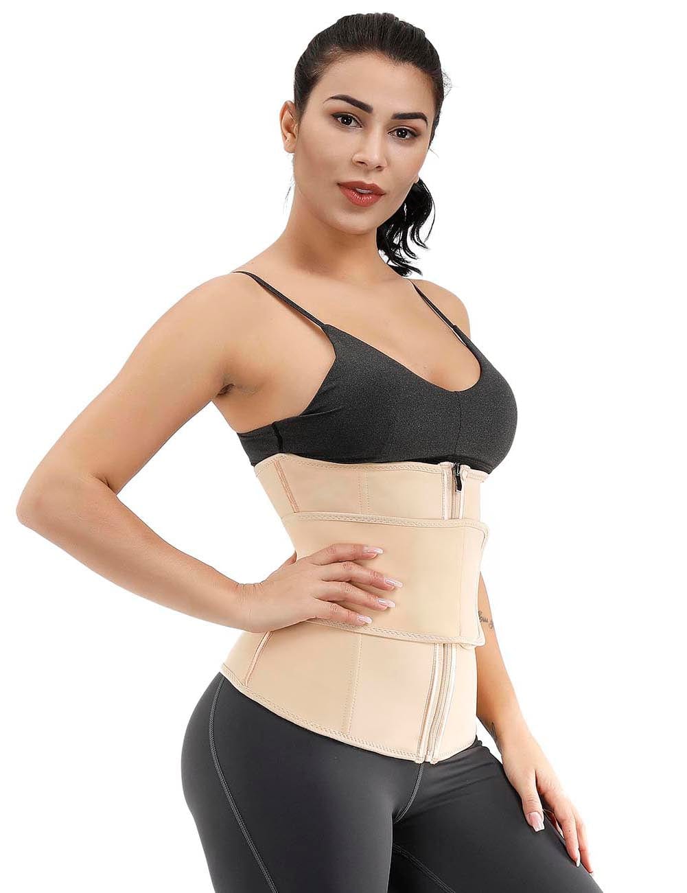 Faja moldeadora de cintura negra de doble capa con 7 varillas de acero, talla grande