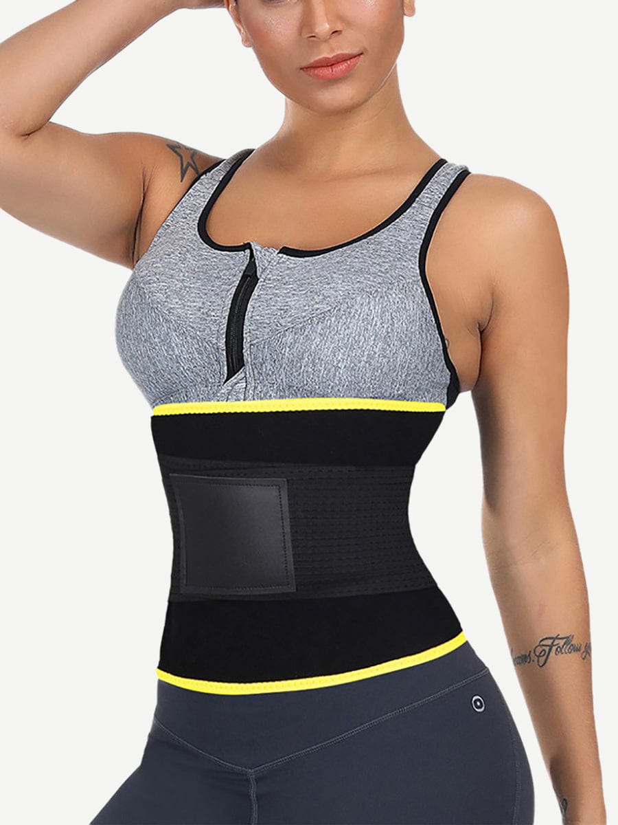 Faja reductora de cintura con hueso desmontable, color amarillo, talla grande, diseño meticuloso