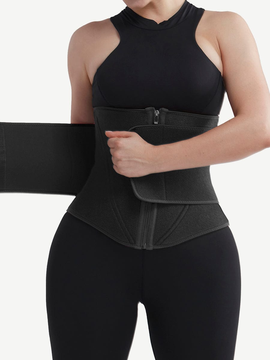 Faja moldeadora de cintura de neopreno negro con 10 varillas de acero, color negro