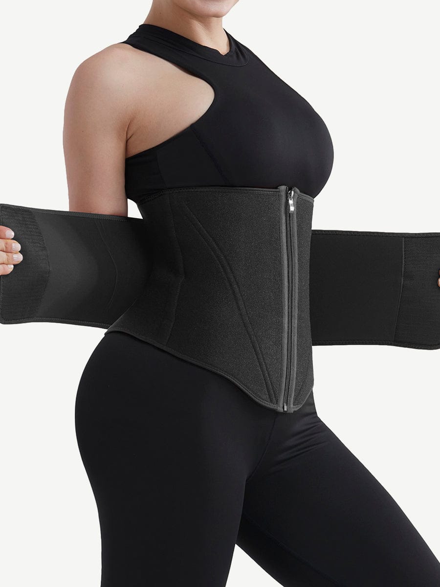 Faja moldeadora de cintura de neopreno negro con 10 varillas de acero, color negro