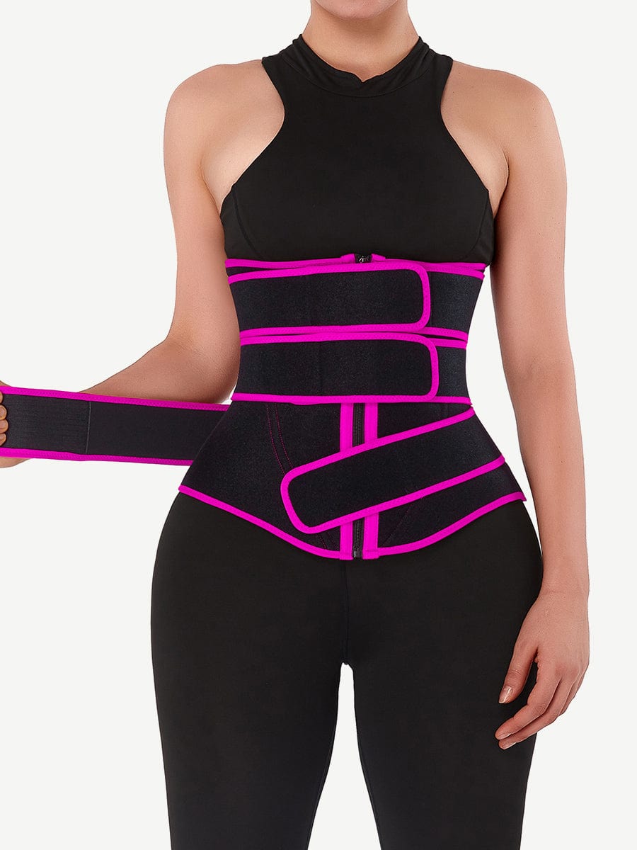 Faja moldeadora de cintura de neopreno con tres cinturones y cremallera para aplanar el abdomen
