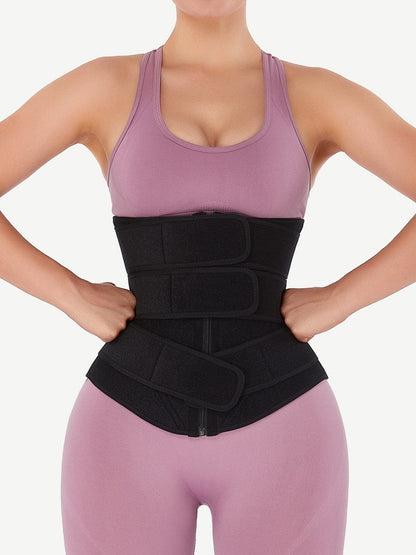 Faja moldeadora de cintura de neopreno con tres cinturones y cremallera para aplanar el abdomen