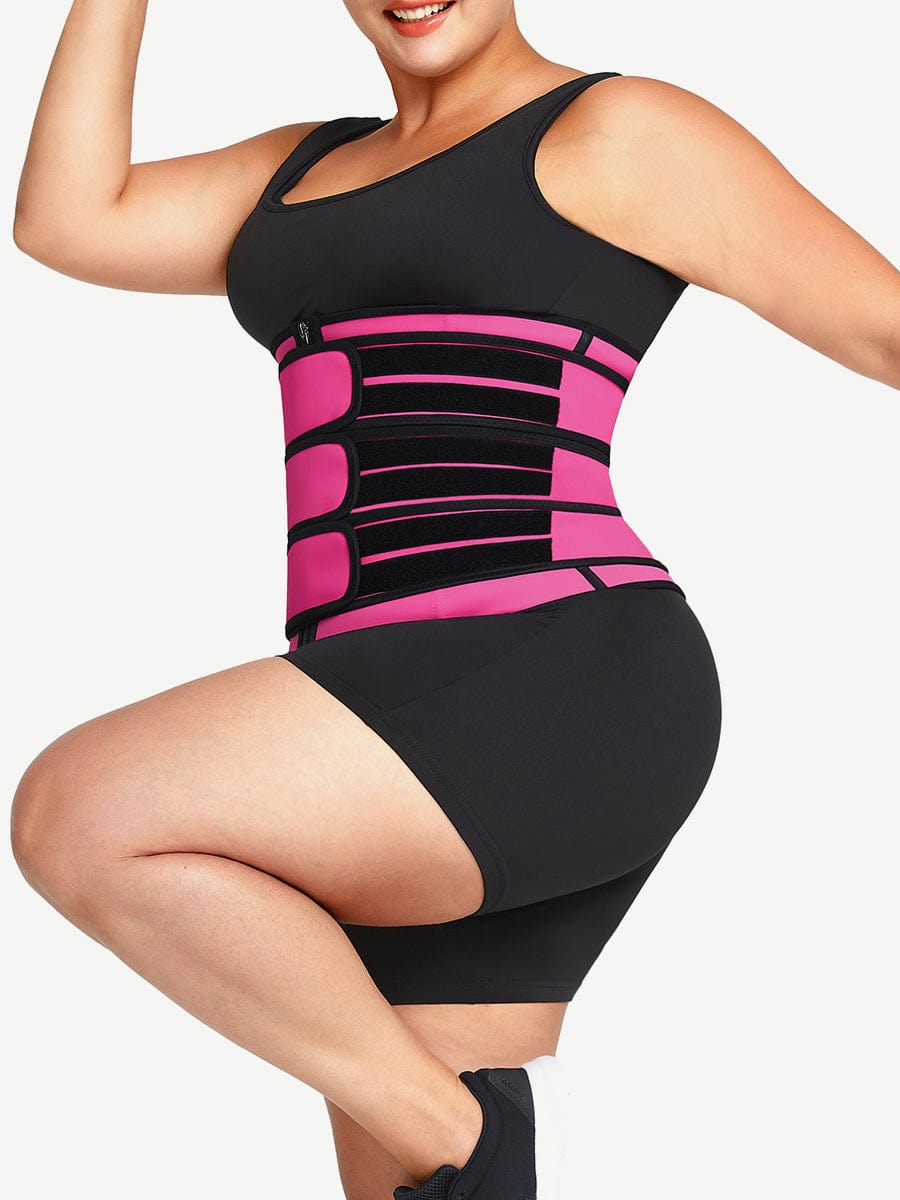 Faja moldeadora de abdomen con 7 varillas de acero y látex con cremallera, color rojo rosa