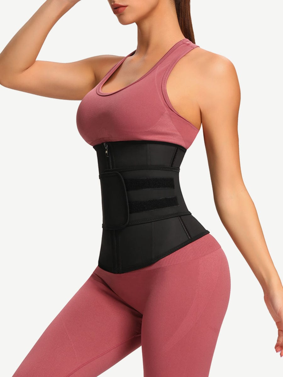 Faja moldeadora de cintura de látex con 7 huesos de acero y cremallera YKK con cinturón ajustable.