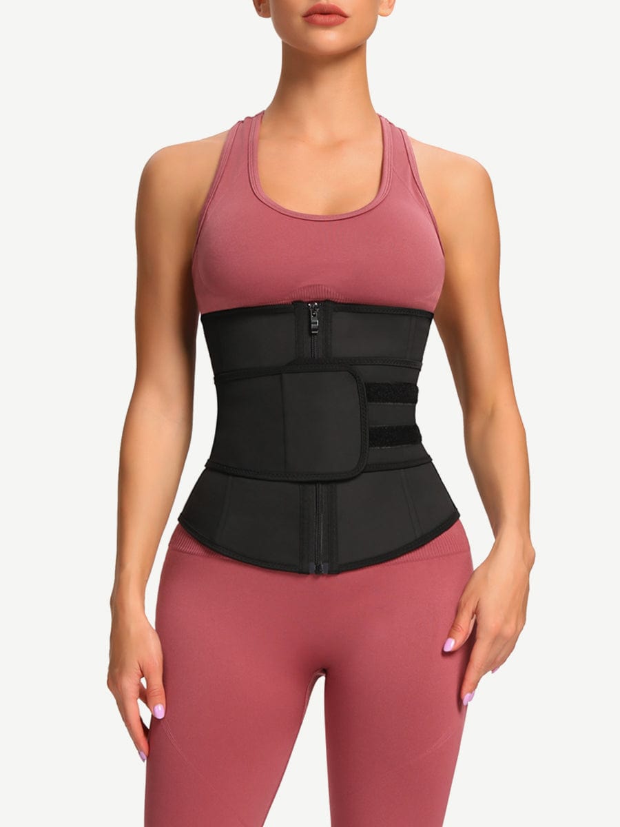 Faja moldeadora de cintura de látex con 7 huesos de acero y cremallera YKK con cinturón ajustable.