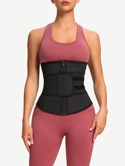 Faja moldeadora de cintura de látex con 7 huesos de acero y cremallera YKK con cinturón ajustable.