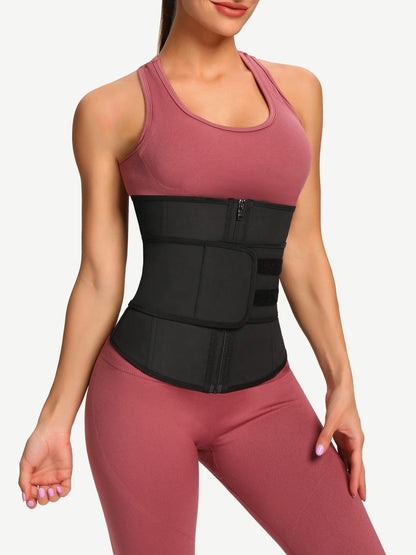 Faja moldeadora de cintura de látex con 7 huesos de acero y cremallera YKK con cinturón ajustable.