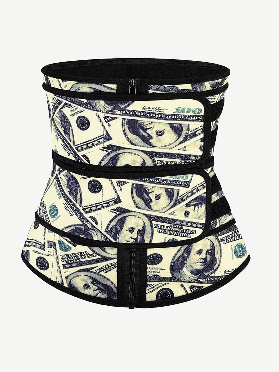 Faja moldeadora de cintura de látex con doble cinturón, diseño de dólar